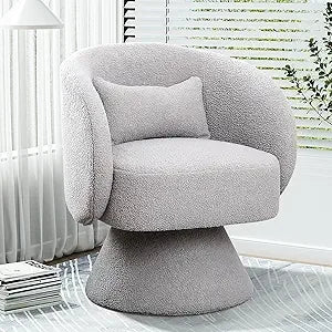Swivel Barrel Chair, Upholstered Cuddle Accent Swivel Chairs for Living Room, 360 Degree Modern Small Round Boucle Sherpa Swivel