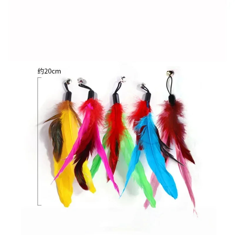 Rod Cat Cat Head with Interactive Cat Fishing Toy Color Feather Toy Pet Funny Toys Feather Bell Replacement Toy