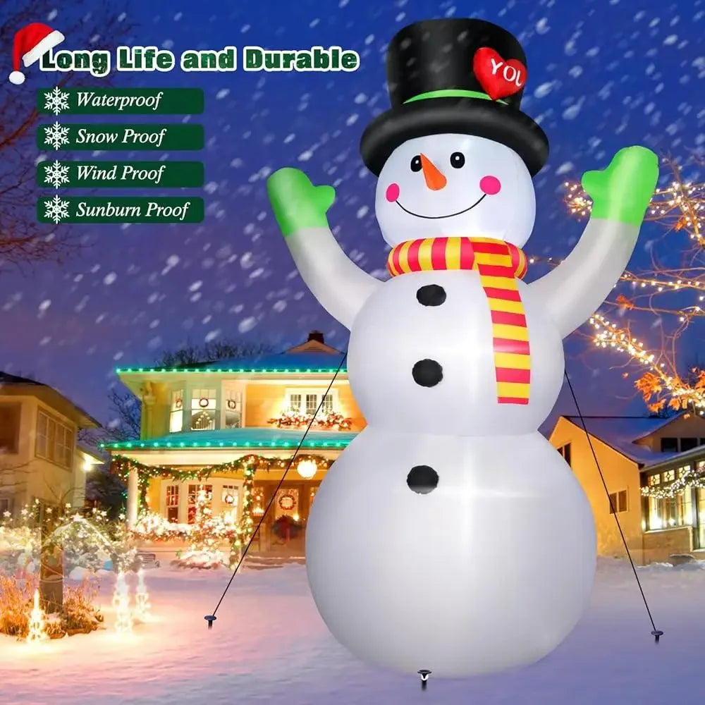 10FT Christmas Inflatable Snowman with Magic Hat LED Light Outdoor Decorations Blow Up Snowman Yard Holiday Decor Durable