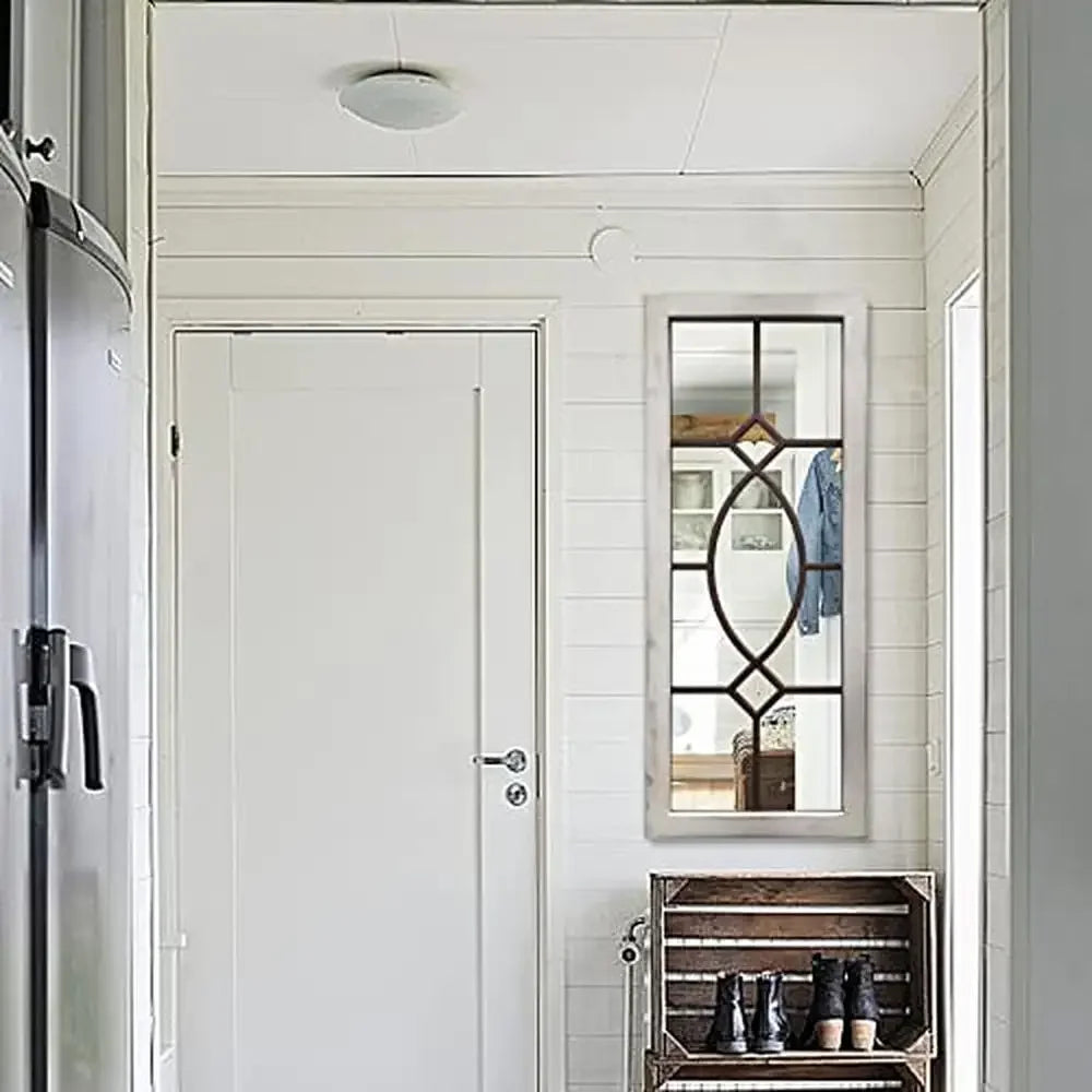 Distressed White Wooden Wall Mirror Farmhouse Decor 43.3" x 17.7" Rustic Entryway Bedroom Mirror