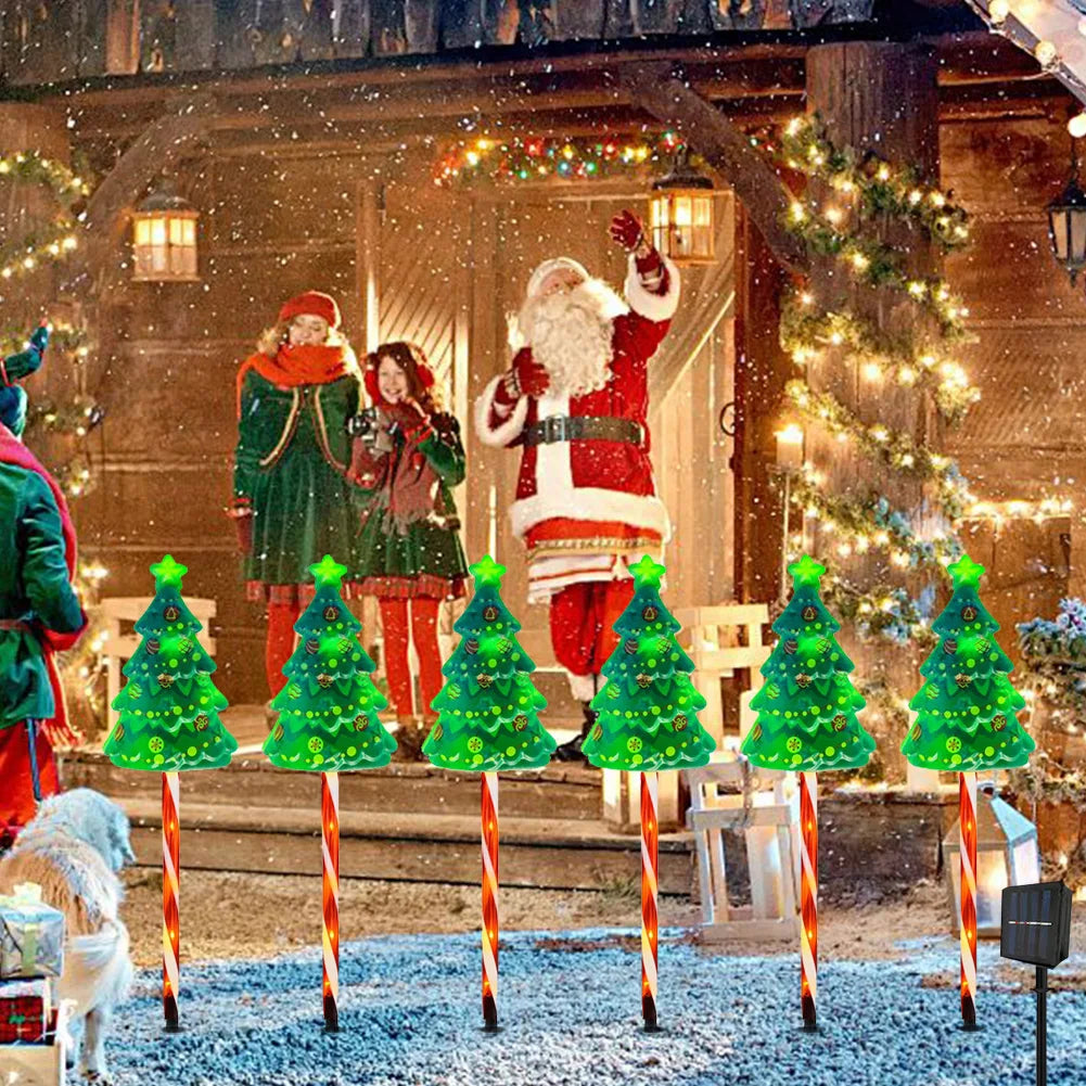 6 Pack Solar Xmas Tree Light 6 Modes Christmas Tree Light USB Rechargeable Decorative Pathway Light Auto On/Off for Garden Lawn