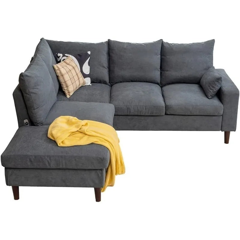 Convertible Sectional Sofa Couch, L-Shaped Corner Couch 4-Seat Sofa withBuilt-in USB Charging Port Chaise, Modern Linen F