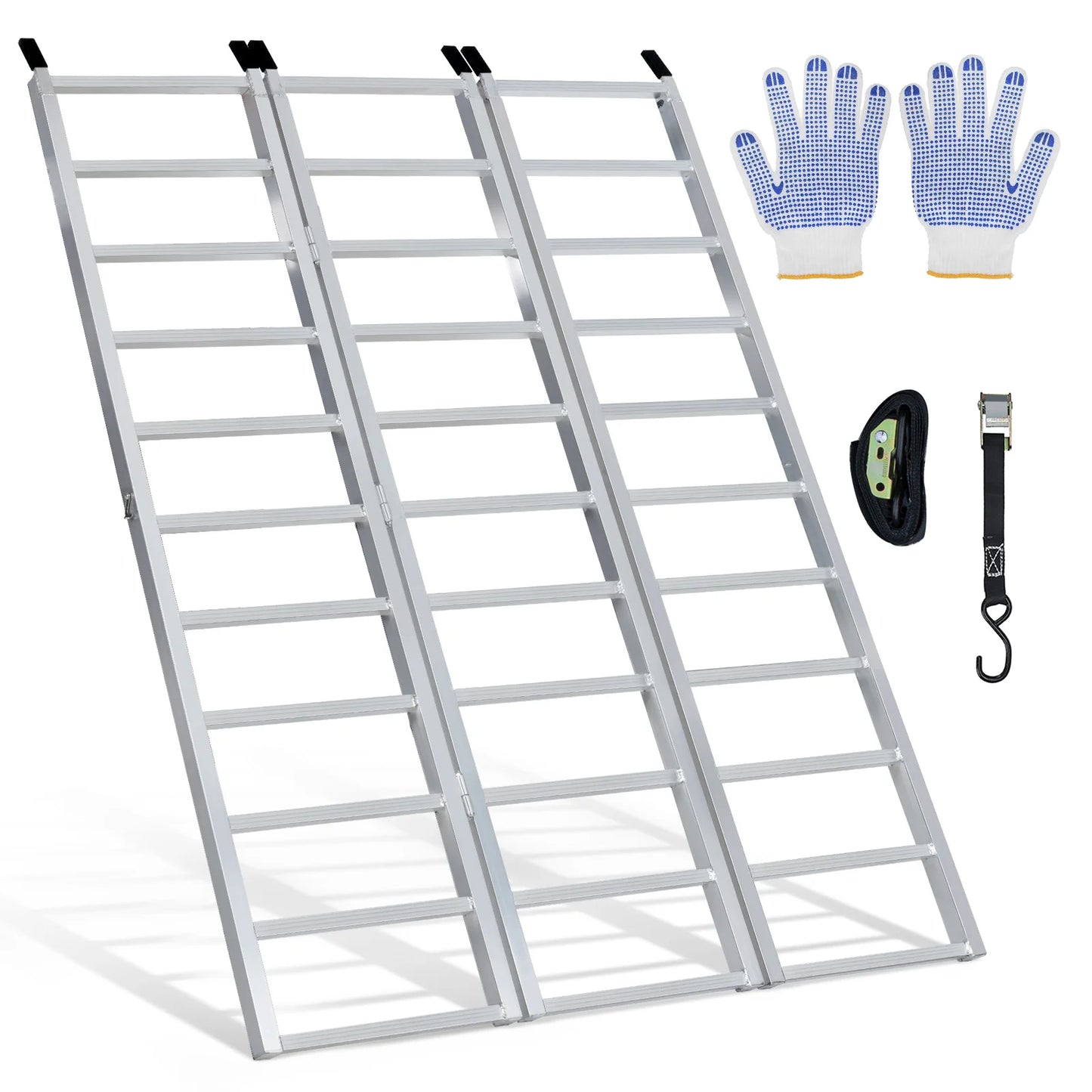 1500 lbs Aluminum Ramps Tri-Fold Ramp with Load Straps Folding Loading Ramp for Motorcycle Tractor, ATV/UTV Trucks Lawn Mower