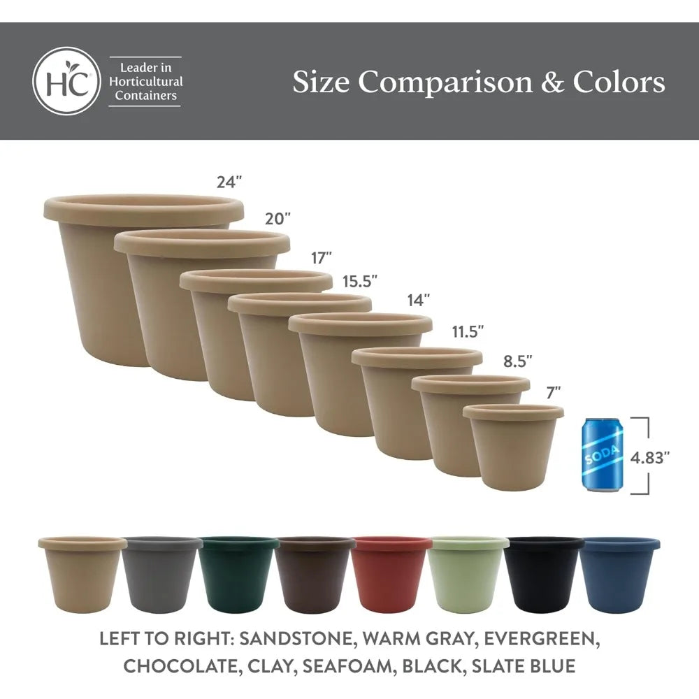 The HC Companies Classic Round Plastic Plant Pot w/Rolled Rim - Lightweight & UV Resistant Flower Pot for Herbs & More - Outdoor