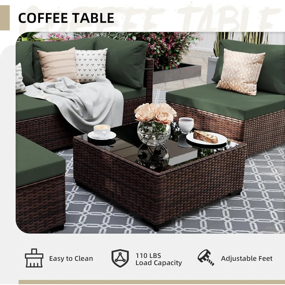5 Pieces Patio Furniture Sets, Wicker Conversation Couch for Decks, Backyards, Gardens, Brown Rattan, Outdoor Sectional Sofa