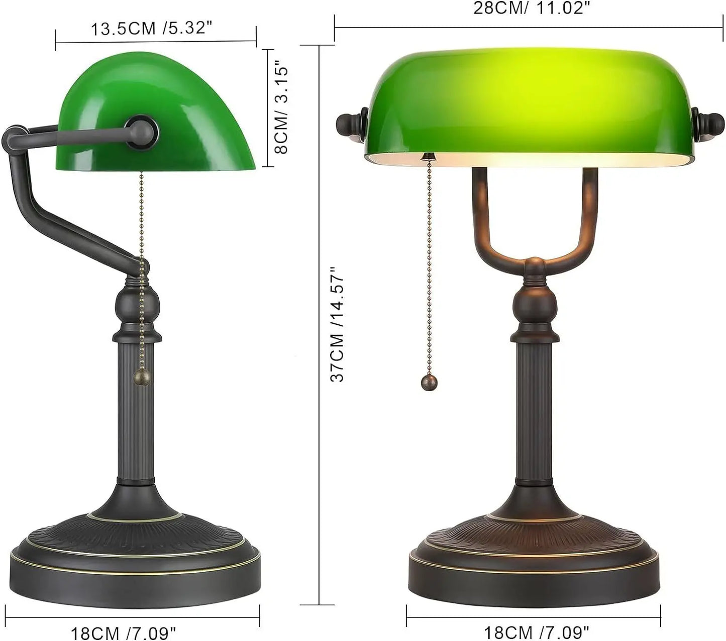 Green glass banker lamp table lamp with Chian switch E27/E26 Desk Lamp