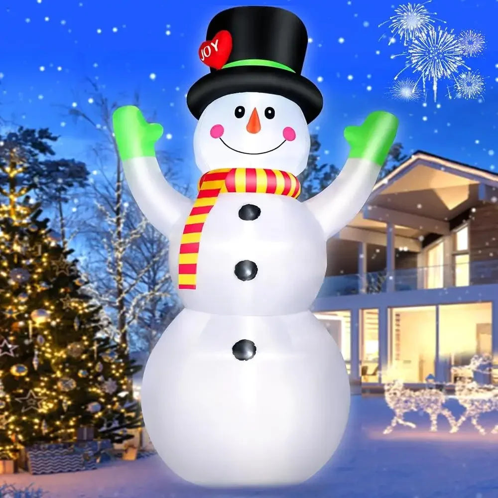 10FT Christmas Inflatable Snowman with Magic Hat LED Light Outdoor Decorations Blow Up Snowman Yard Holiday Decor Durable