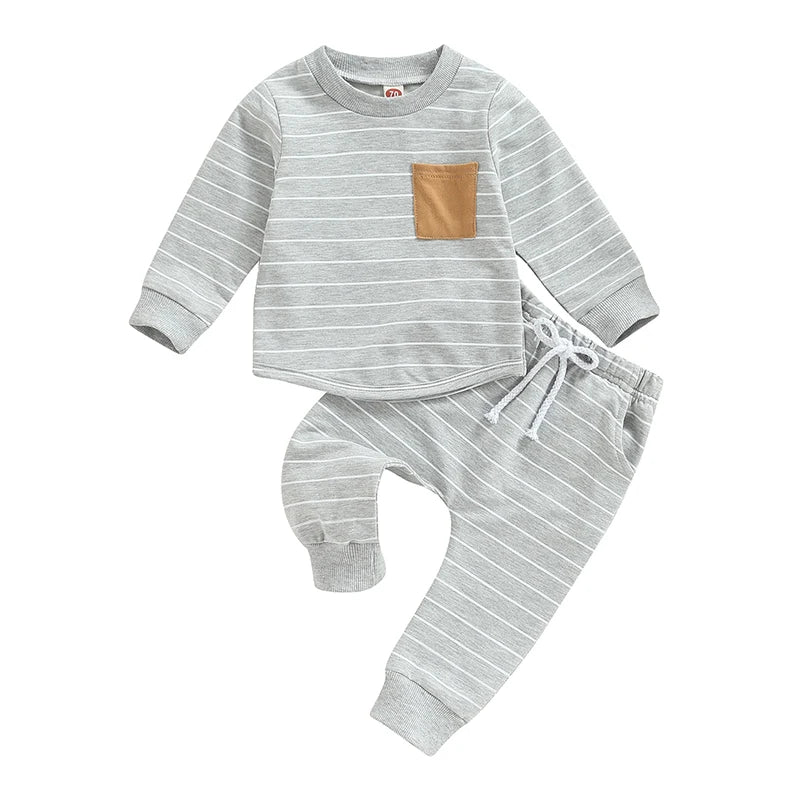 Toddler Boys 2-Piece Outfit Solid Color Hooded Pullover with Drawstring Jogger Pants Set for Autumn Wear