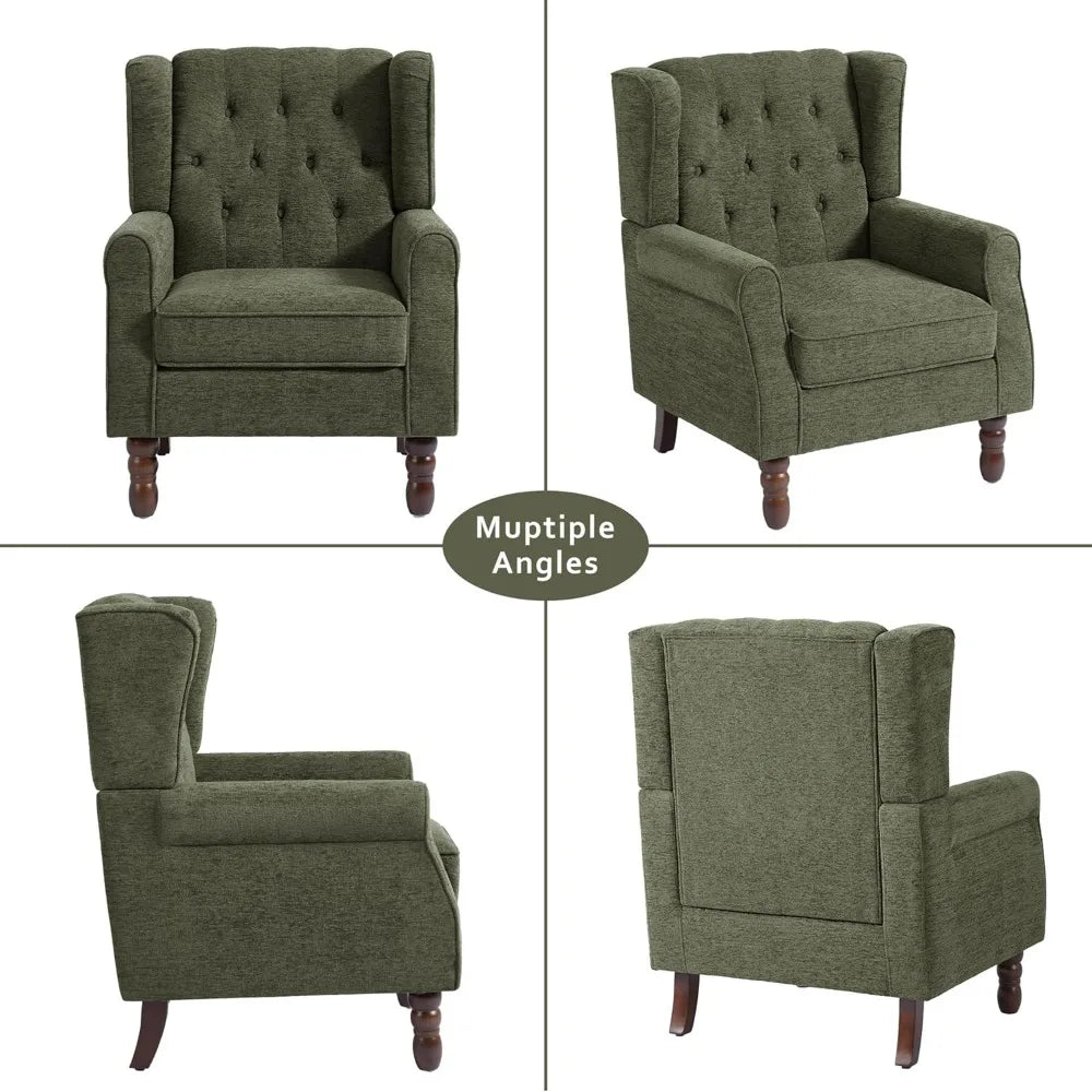 High Back Accent Chair,Upholstered Wingback Armchair with Solid Wood Legs for Small Spaces,Comfy Single Sofa Chair for Living Ro