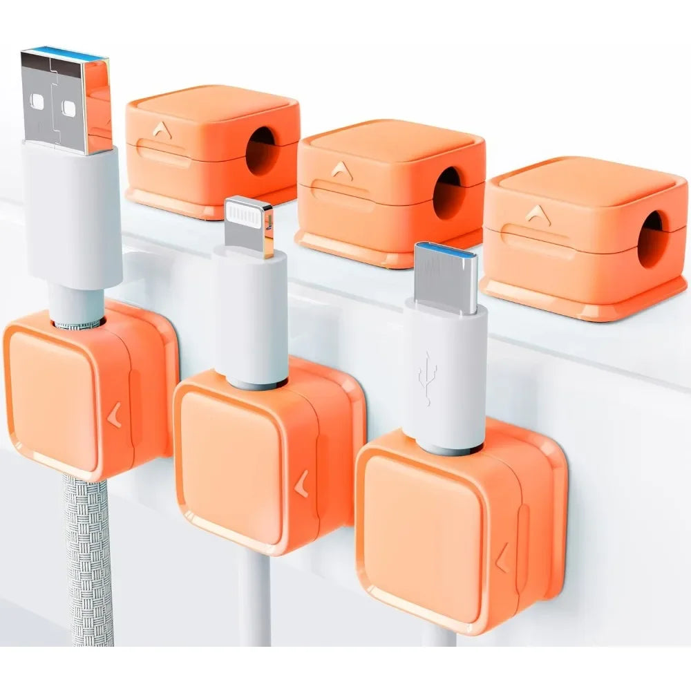 8-pack magnetic desk cable clamp management, strong adhesive wire charger holder for the nightstand