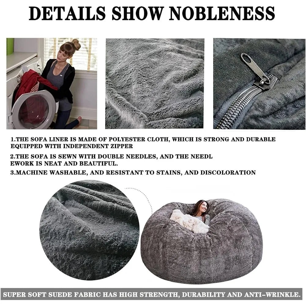Giant Bean Bag Chair for Kids Adults, 6ft 7ft Bean Bag Chair (No Filler) Washable Jumbo Bean Bag Sofa Sack Chair Large Lounger F