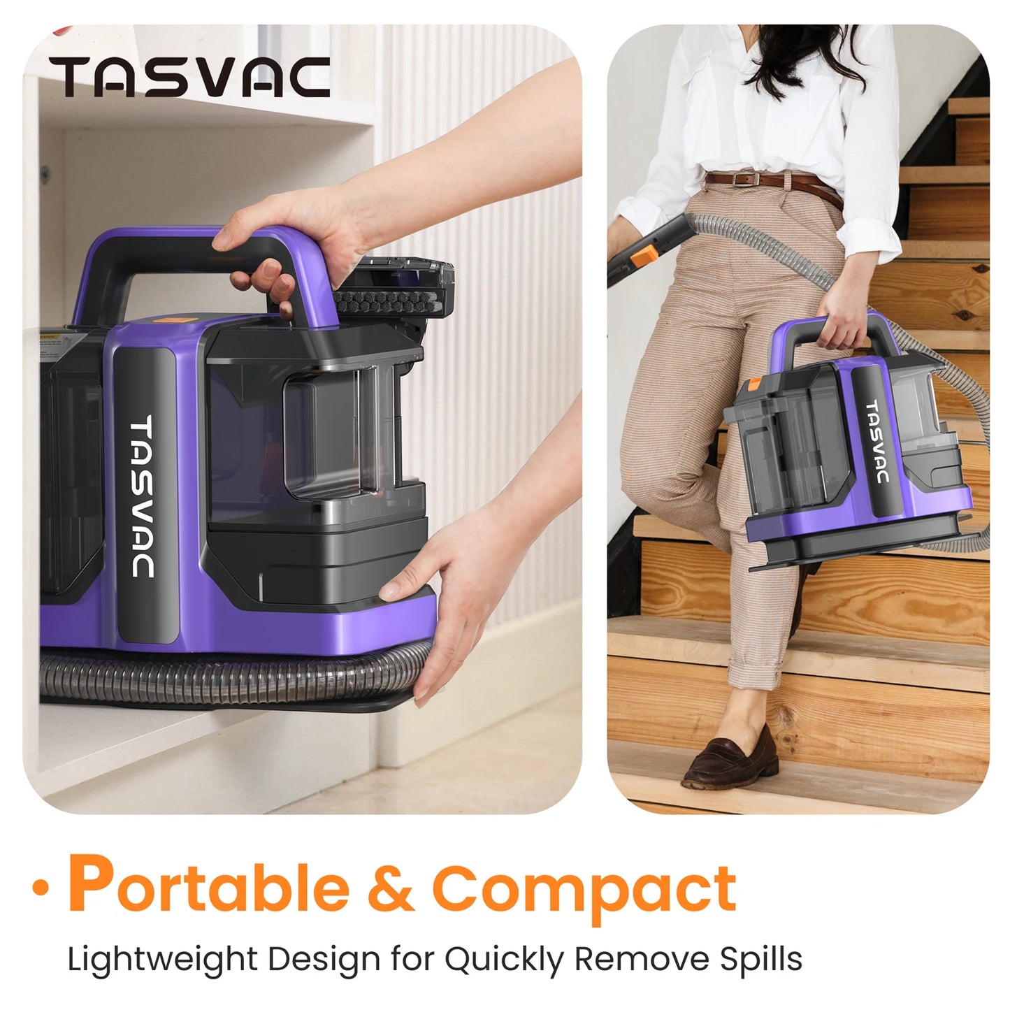 TASVAC C7 Portable Carpet & Upholstery Cleaner Machine, Spot And Stain Deep Cleaner With Two Brushes & Remover Formula For Pets,