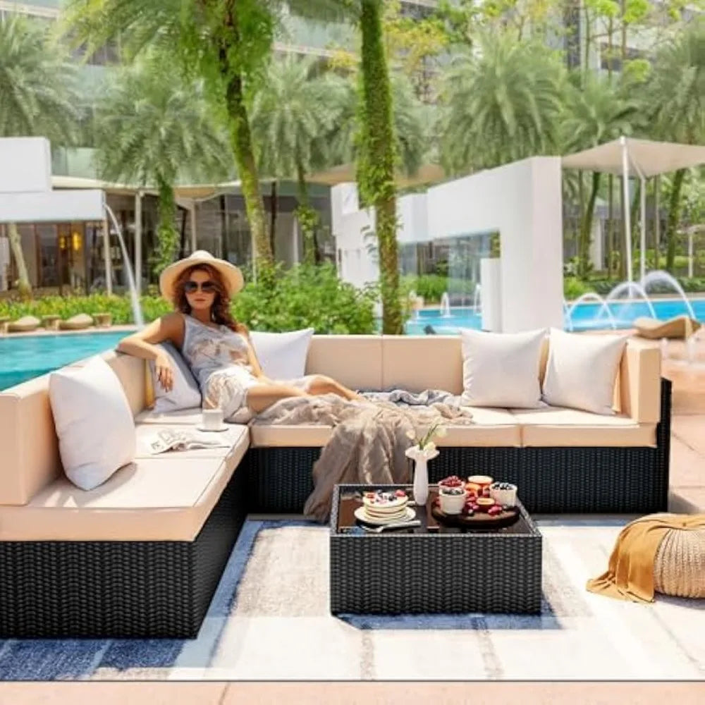 7 Pieces Outdoor Sectional Furniture,Wicker Patio sectional Furniture Sets,All-Weather Rattan Sectional Sofa Conversatio