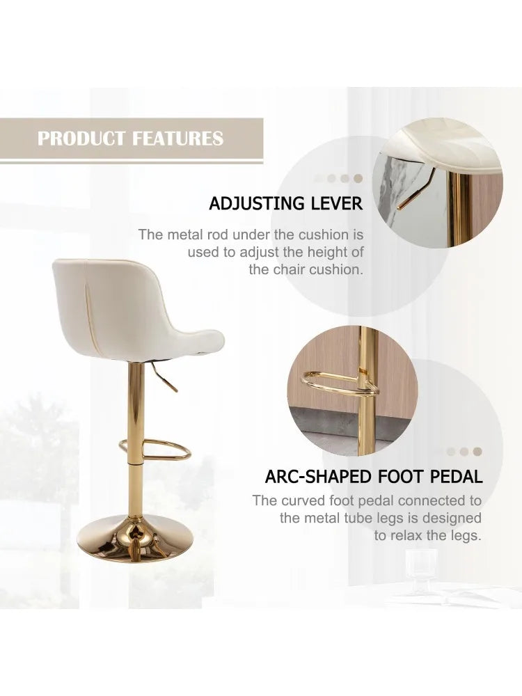 Bar Stools Set of 4, Swivel Counter Height Barstools with Back, Modern Gold Kitchen Island Stools for Breakfast Bar, Arml