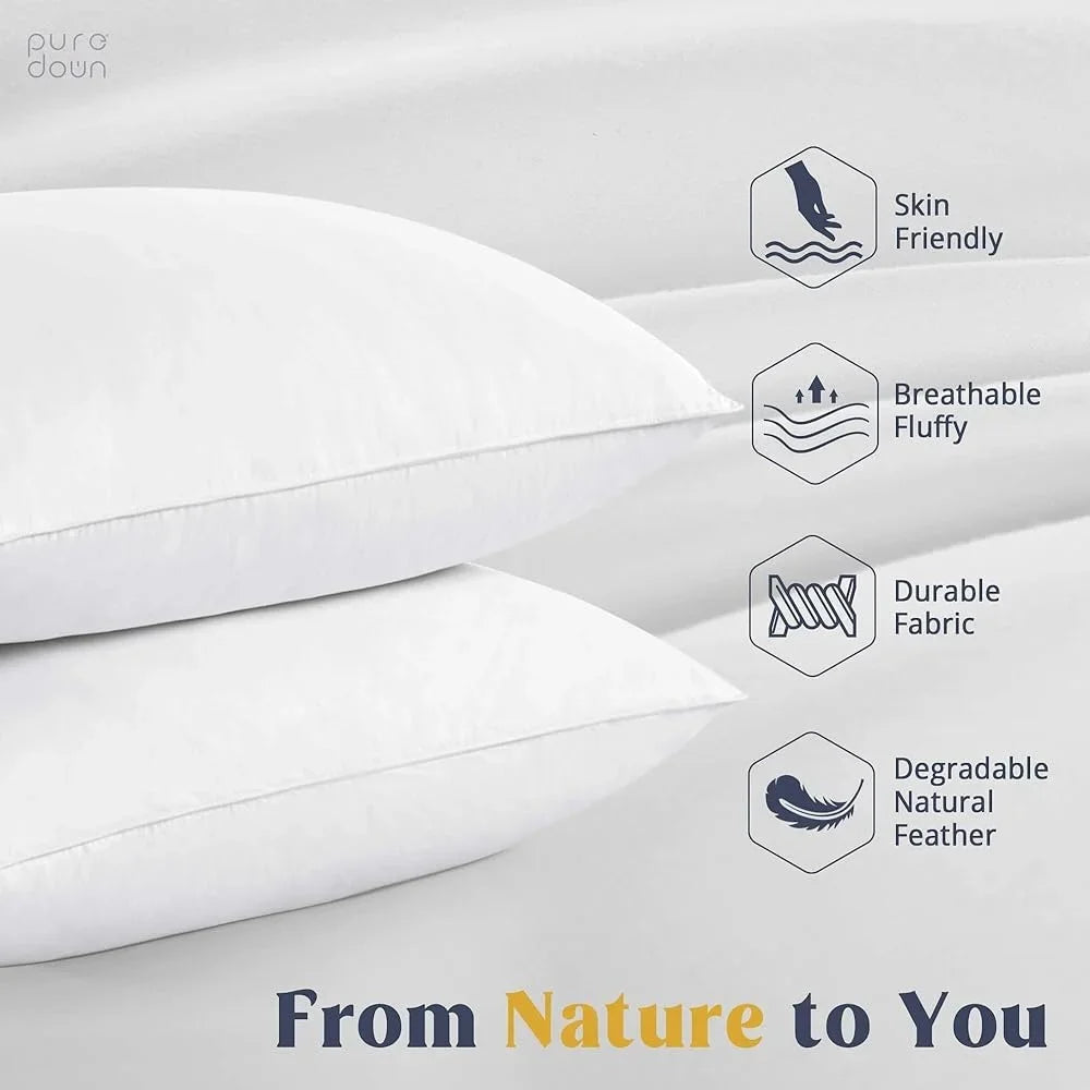 Goose Feathers Down Pillows Set of 2 King Size 100% Cotton Sleeping Pillow Medium Firm Support Soft Comfortable Hotel Collection