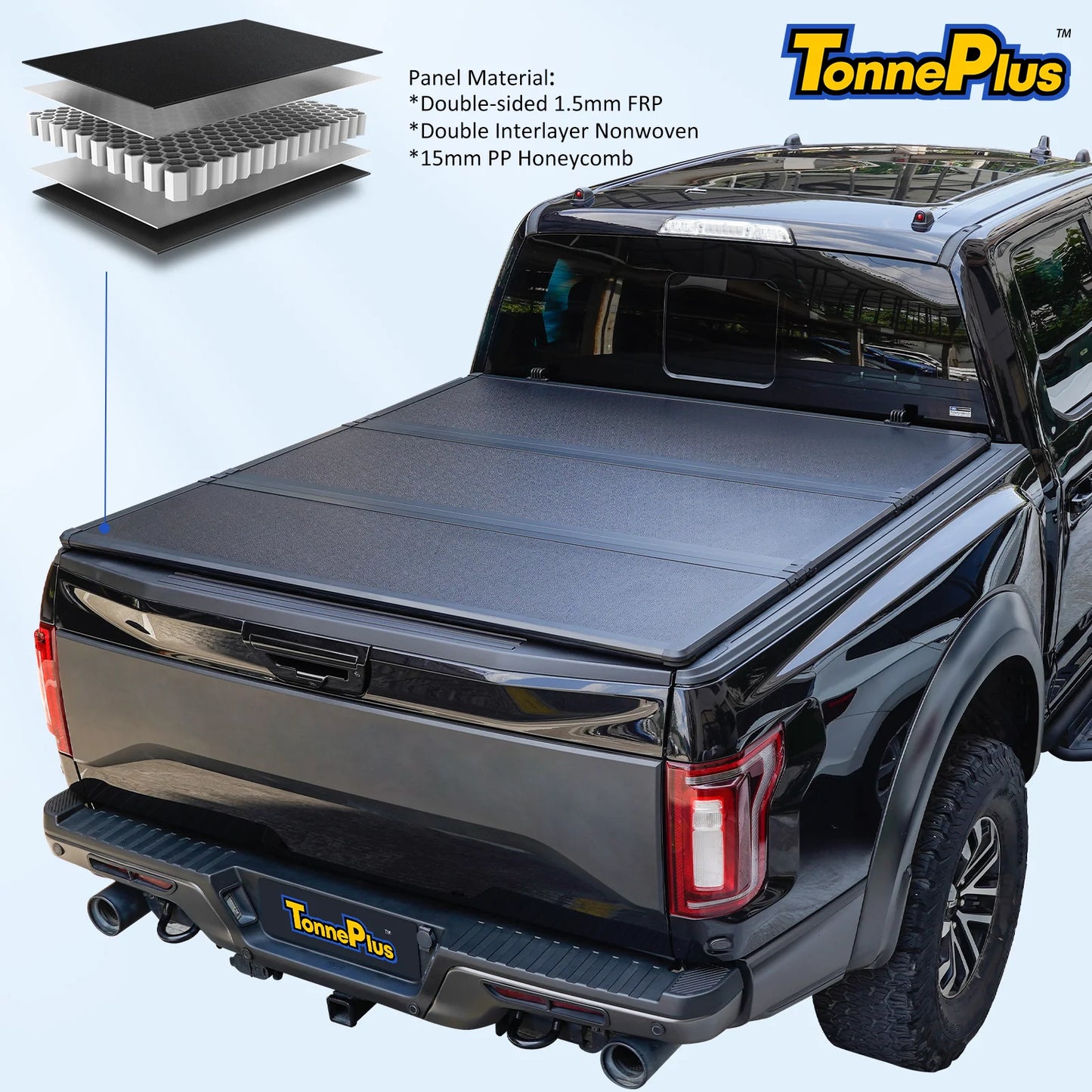 TonnePlus FRP Hard Tri-Fold Tonneau Cover Truck Bed Cover for 2020-2024 Silverado / Sierra 2500 3500 HD New Body Style 6.9FT Bed