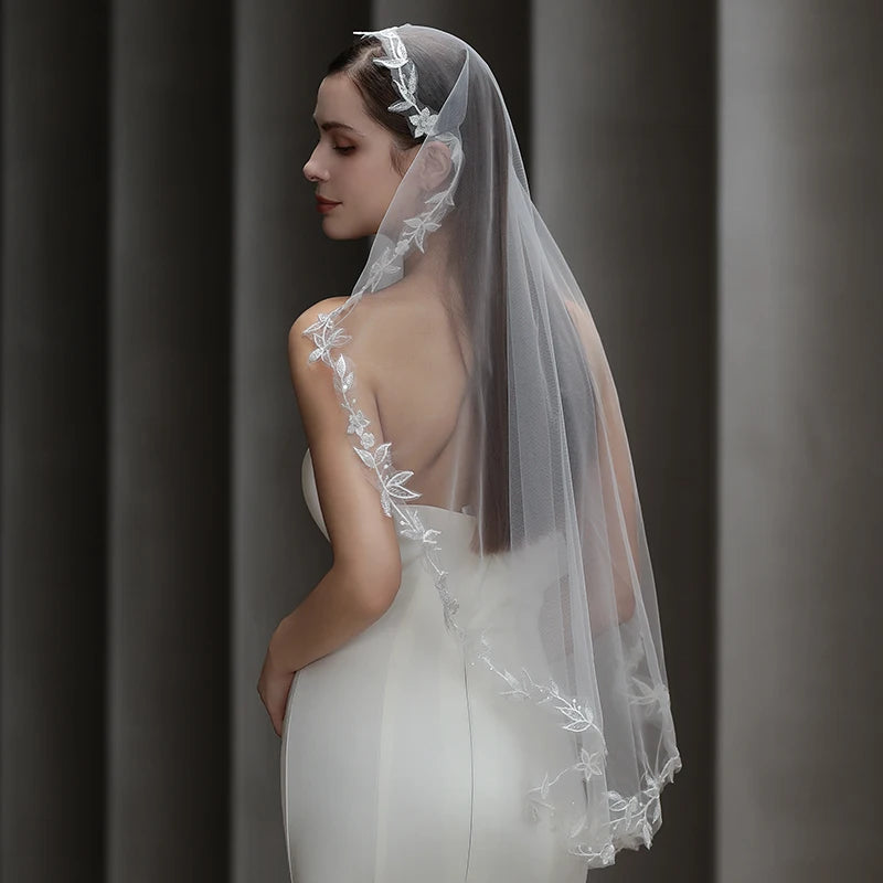 Elegant Ivory Lace Bridal Veil with Cathedral Length Soft Tulle for Wedding Ceremony - Classic Wedding Accessories