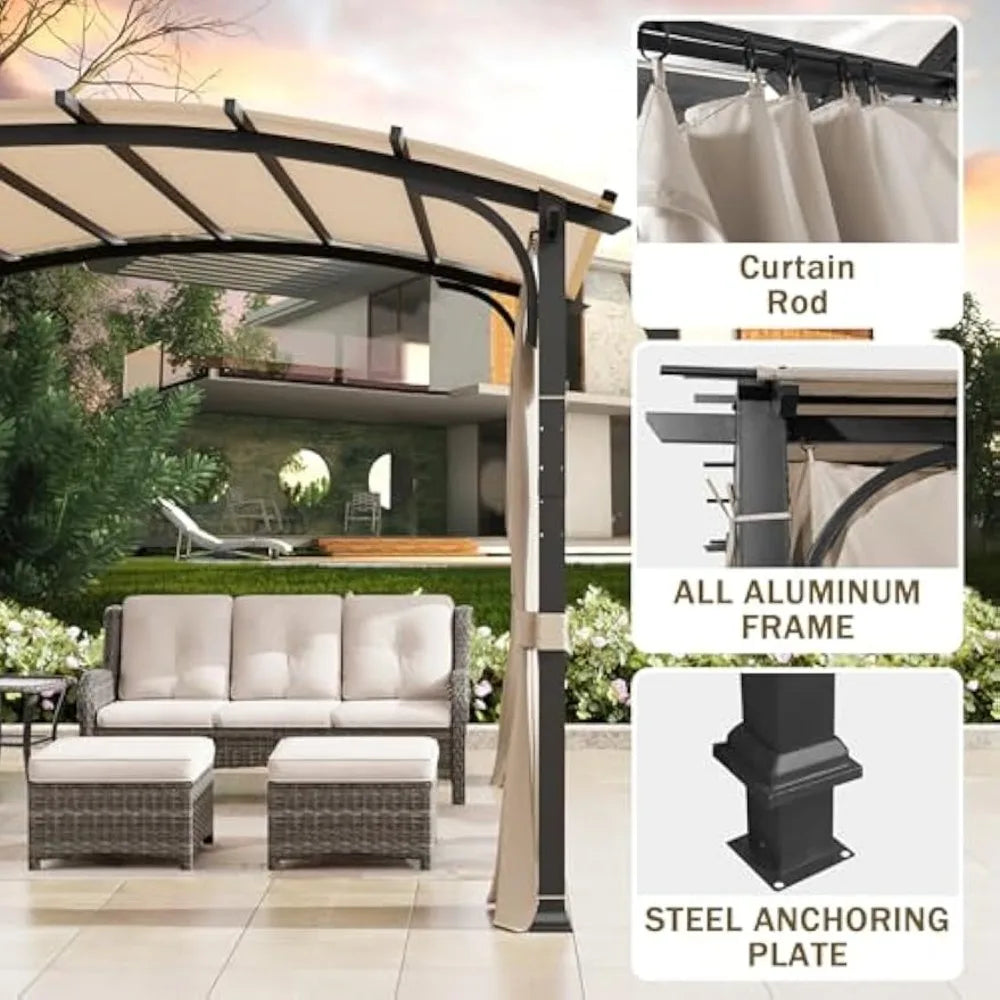 11'x11' Outdoor Pergola with Sidewalls,with Metal Steel Frame and Textilene Top Canopy, Arched Top Outdoor Pergola