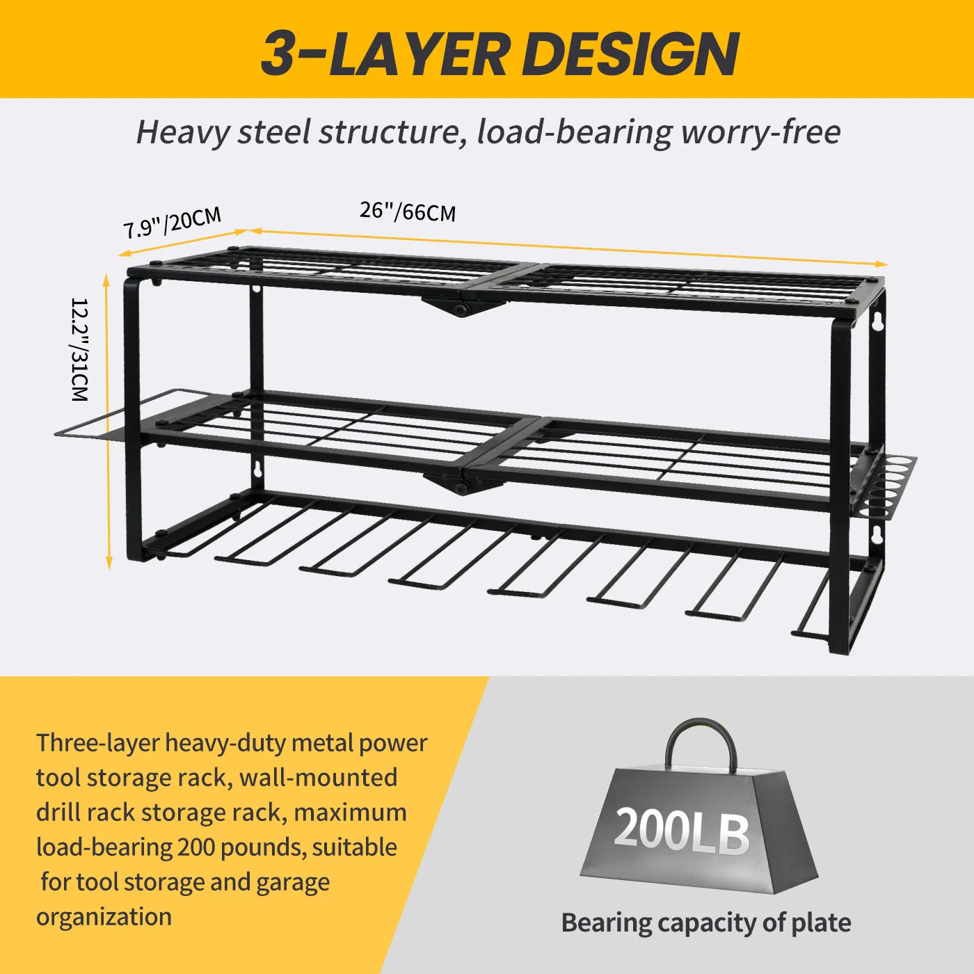 Power Tool Organizer for Tool Storage, Drill Holder Wall Mount with Charging Station, Tool Holder and Storage Rack for Garage Or