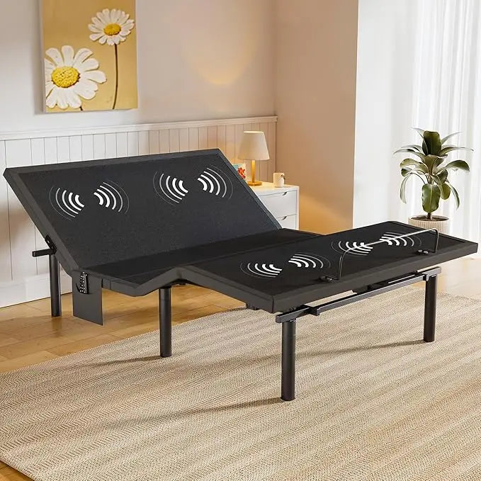 Amada Queen Adjustable Bed Frame with Massage, Head & Foot Incline, Wireless Remote, 4 Built-in USB Ports, LED Night Light, 4 He