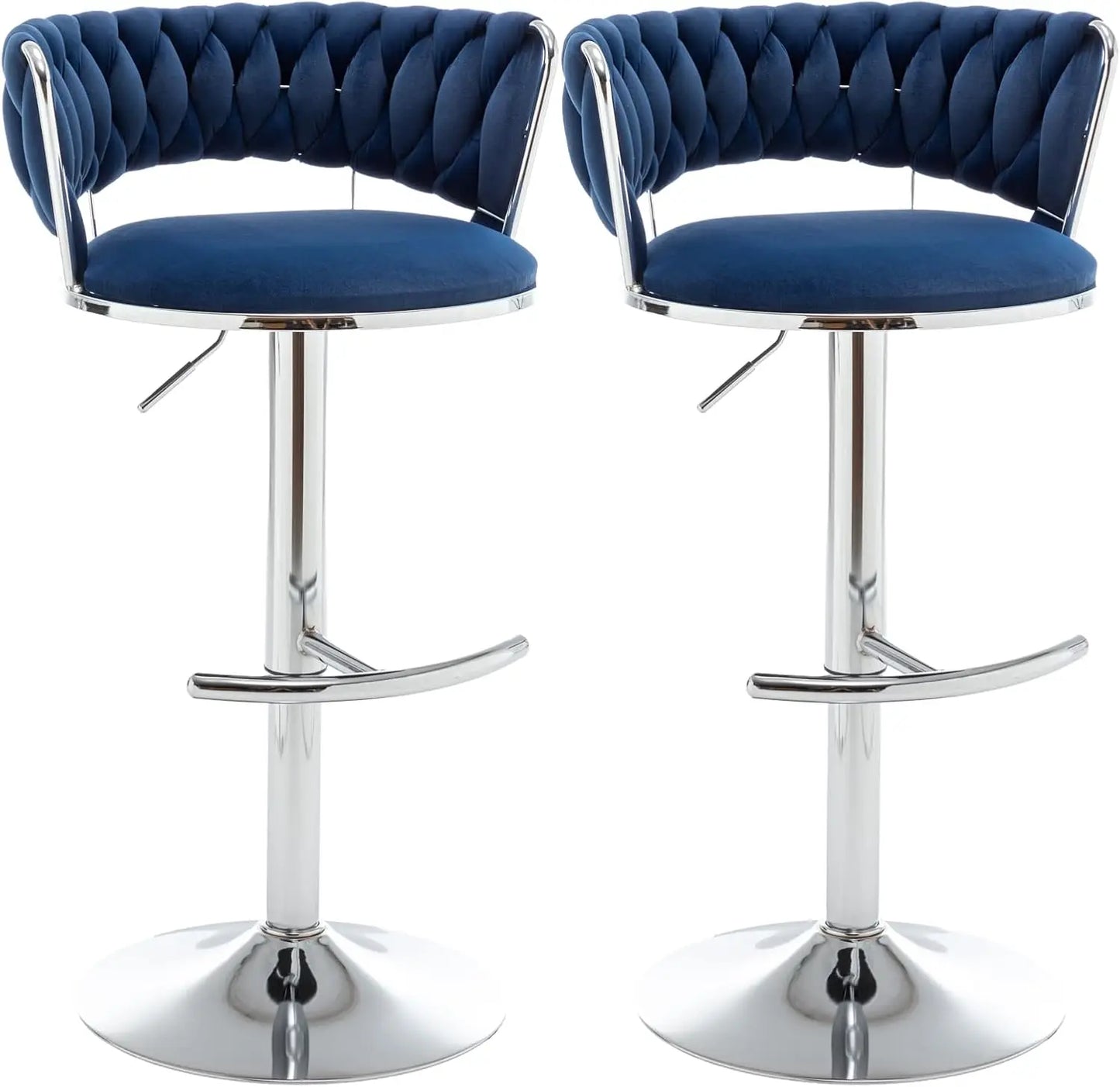Gold Bar Stools Set of 4, Velvet Swivel Barstools with Woven Backrest, Adjustable Bar Chairs for Kitchen Island, Dining Room