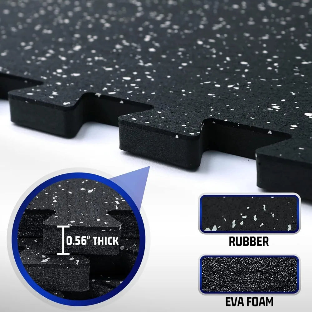 0.56'' Thick Rubber Top Exercise Equipment Mats, High Density EVA Foam Mats w/Rubber Top, Interlocking Gym Flooring for Home Gym