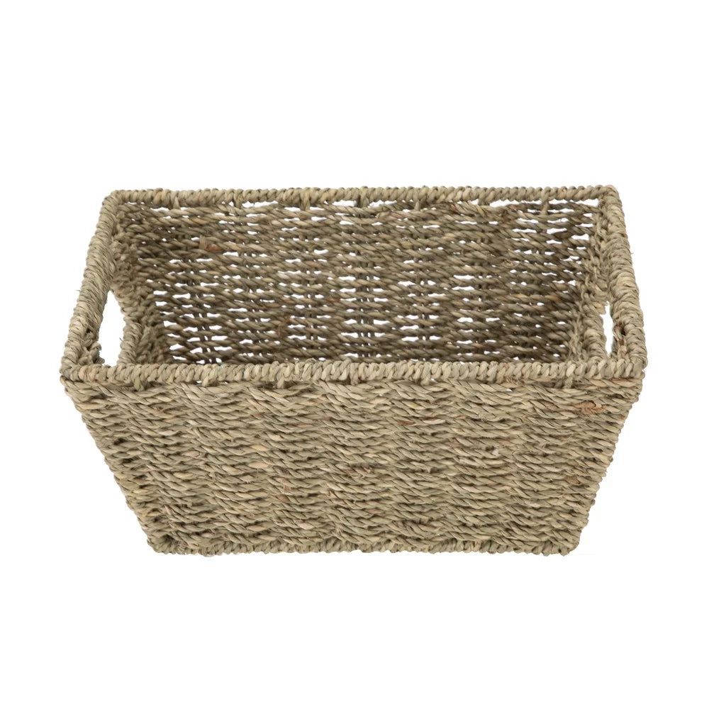 3 Pack Handwoven Seagrass Storage Baskets Rectangle Versatile Natural Color Perfect Toiletries Accessories Gift Giving