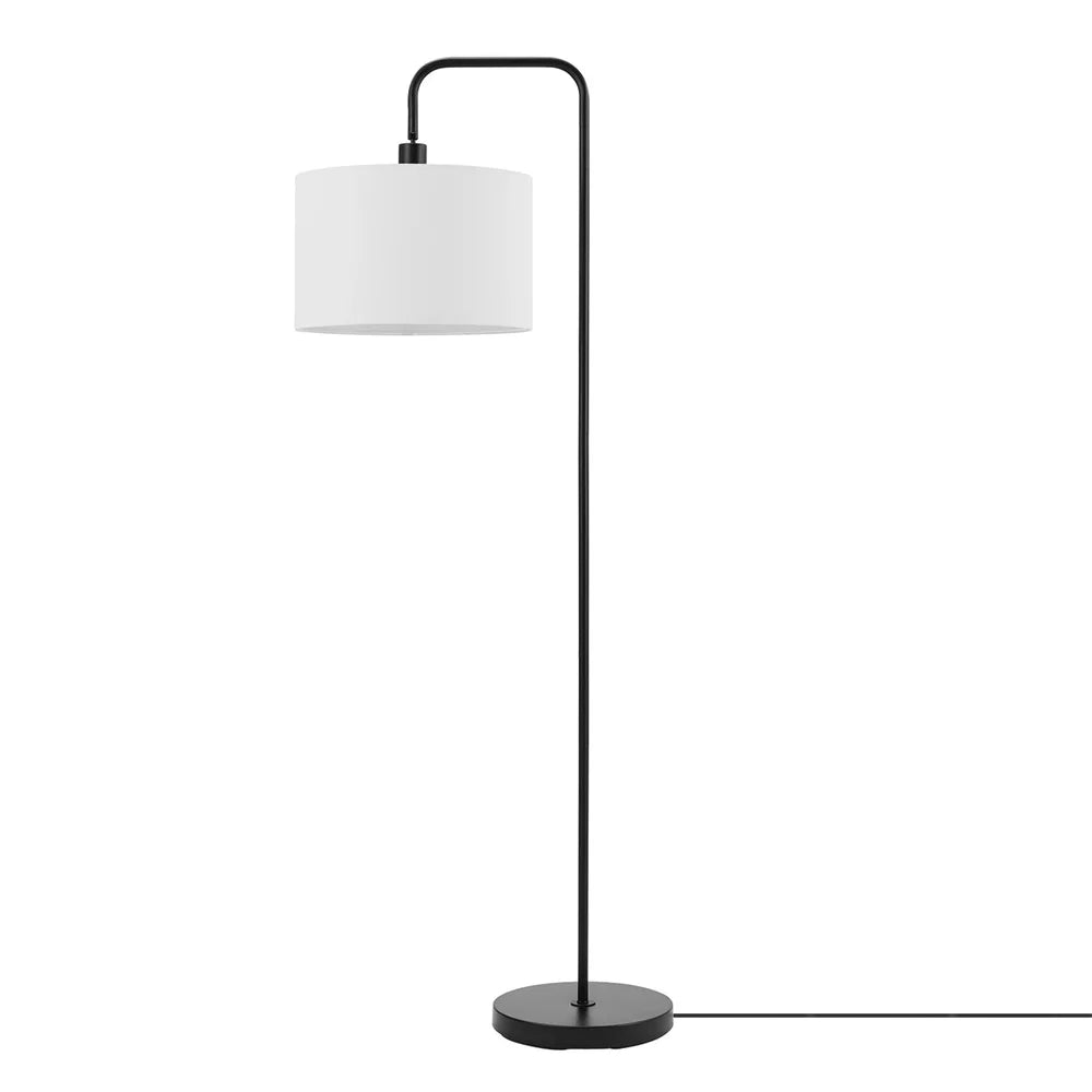 58 Inch Matte Black Floor Lamp with White Linen Shade Minimalist Design Adjustable Head Perfect Living Room Bedroom Decor