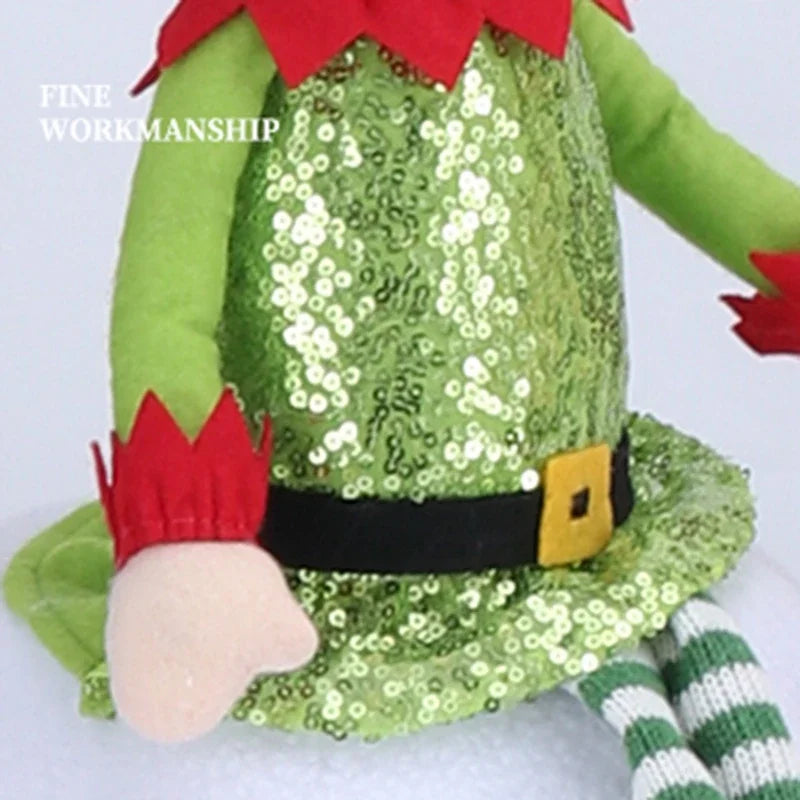 SCEINRET Christmas Elf Doll Stripe Print Plush Doll with Santa Hat and Booties Funny Figurine Decorations