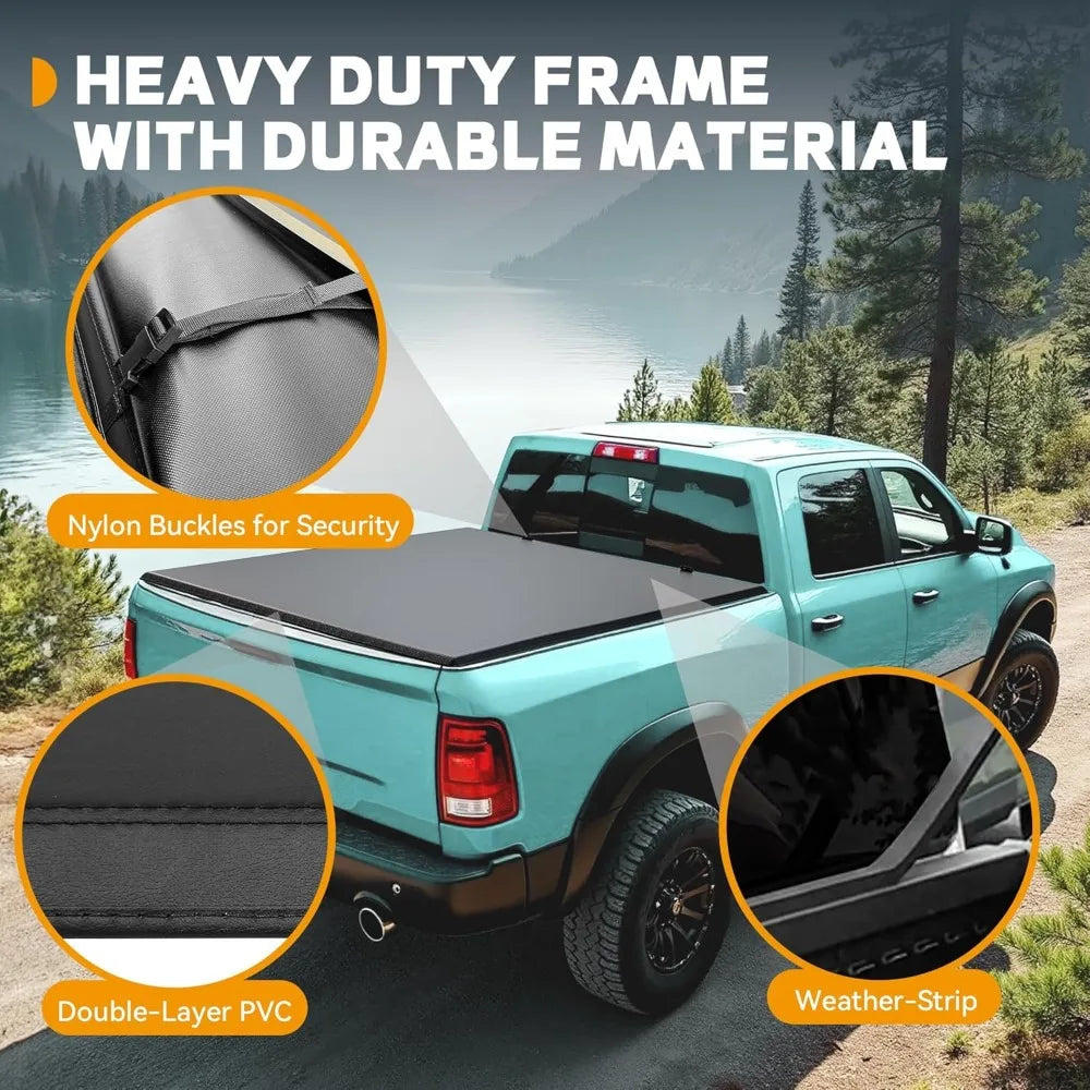 Soft Tri-Fold Truck Bed Tonneau Cover Fit for Tacoma 2024 2025 with Deck Rail System, with 5 ft Bed Excl