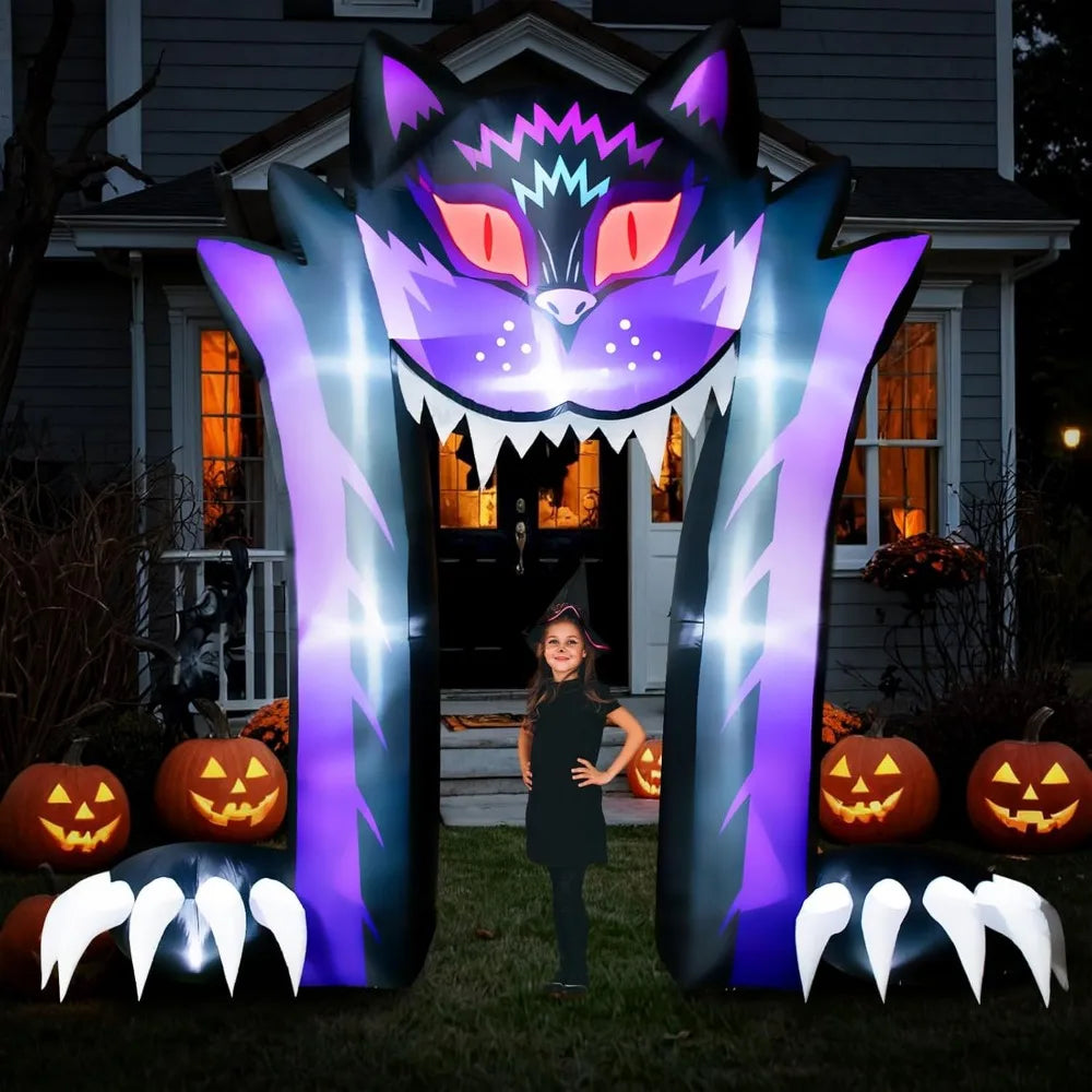 11FT Long & 10FT Tall Halloween Inflatable Outdoor Decoration Halloween Archway Outdoor Black Cat Inflatable Halloween Arch Gian