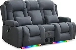 Power Loveseat Recliner Sofa with Vibrating Massage and Heat, Home Theater Seating RV Couch with Flipped Backrest Console, LED L