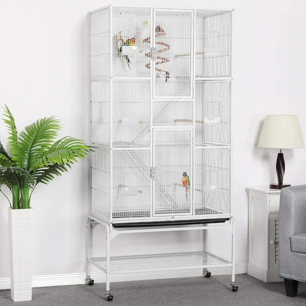 69'' Extra Large Bird Cage Metal Parrot Cage w/Detachable Stand for Mid-Sized Parrots Cockatiels Conures Parakeets Lovebirds Bu