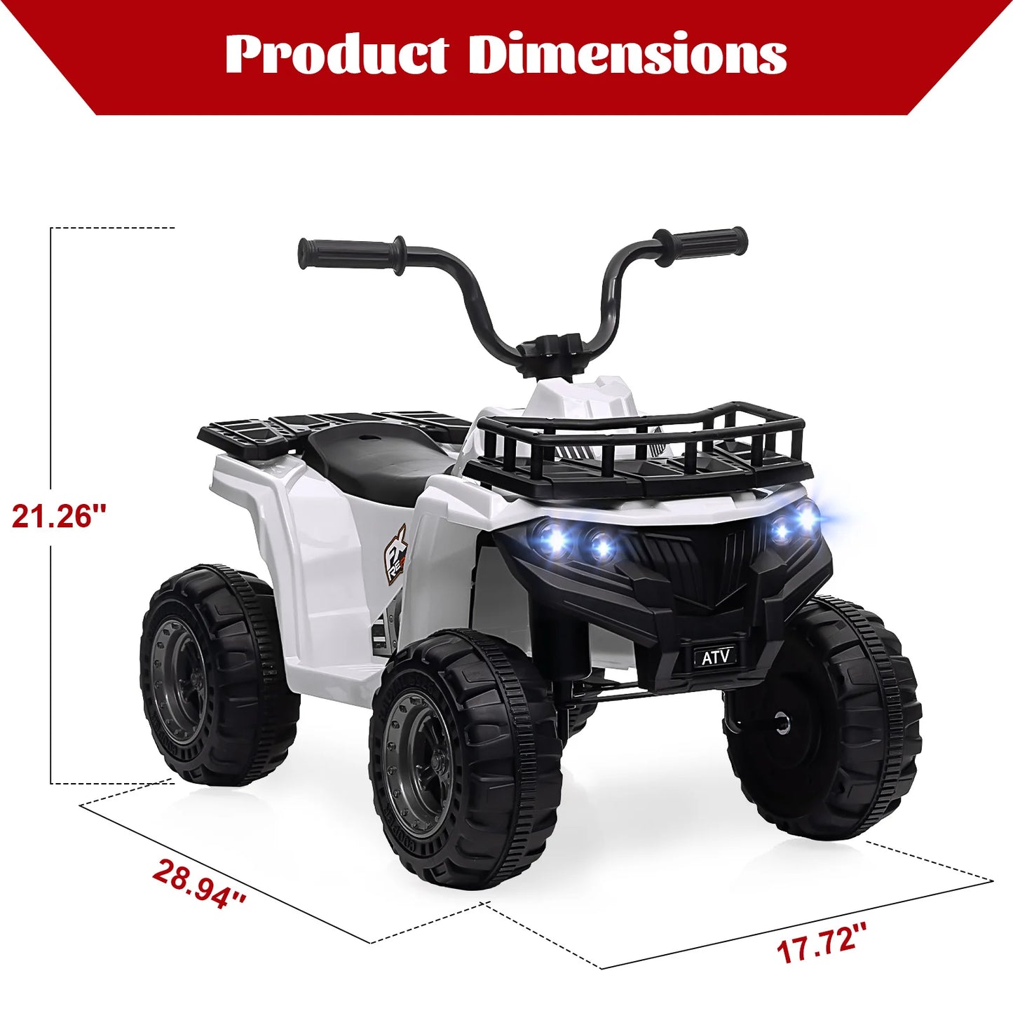 12V Kids Ride On Electric ATV, Ride Car Toy with Bluetooth Audio,High/Low Speed, LED Headlights, Battery Indicator & Radio