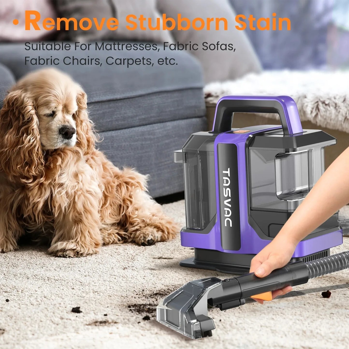 TASVAC C7 Portable Carpet Upholstery Cleaner Machine Spot Stain Deep Cleaner 450W motor Powerful Suction With Two-Brush for Pets