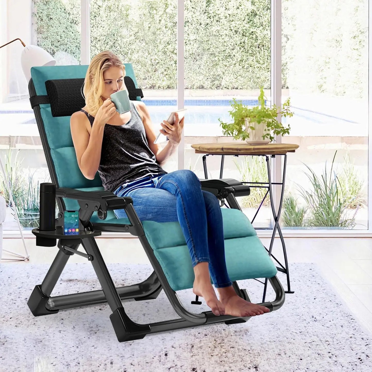 Zero Gravity Chair, Reclining Lounge Chair with Removable Cushion & Tray for Indoor and Outdoor, Patio Recliner Folding Reclinin