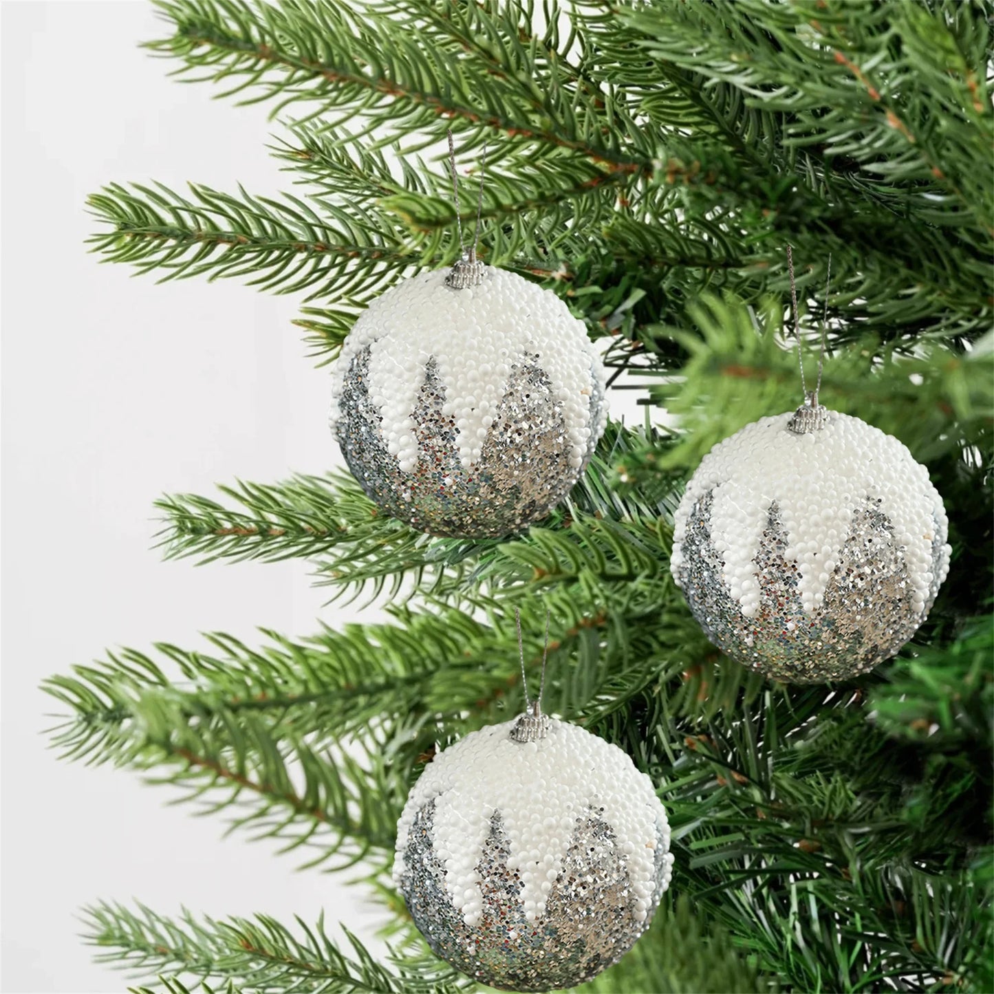 Glittering Snowflake Ornaments Set Christmas Tree Hanging Decorations Xmas Party Supplies Shiny Baubles Balls