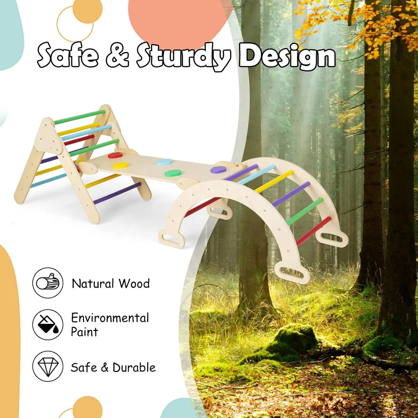 7-in-1 Foldable Wood Climbing Set with Ramp, Ladder, Arch & Slide for Toddlers 1-3 Indoor Playground
