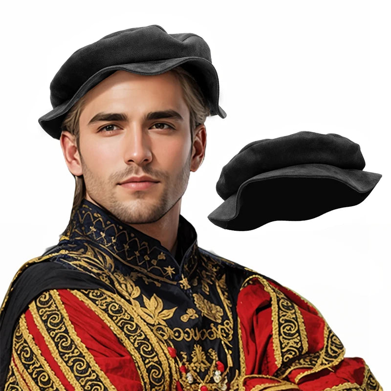 DAZCOS Medieval Tudor Flat Cap Faux Suede Beret Hat Renaissance Festival Costume Accessories French Beret Hats for Men Women