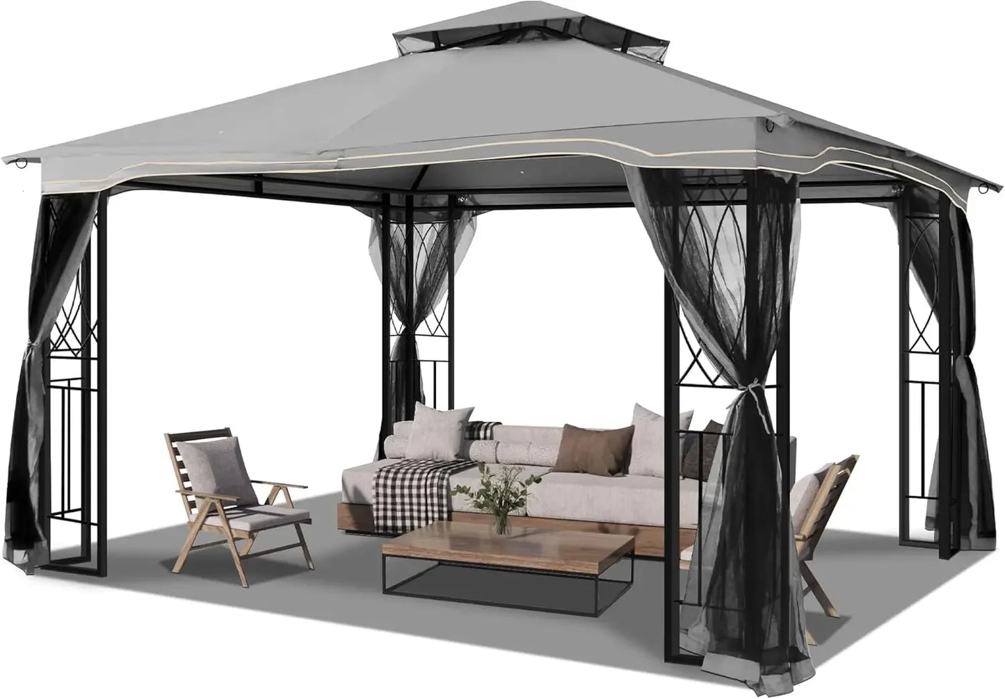 Outdoor Patio Gazebo Porch Gazebo with Polyester Roof & Breathable Netting, Best for Garden, Lawn, Backyard Deck