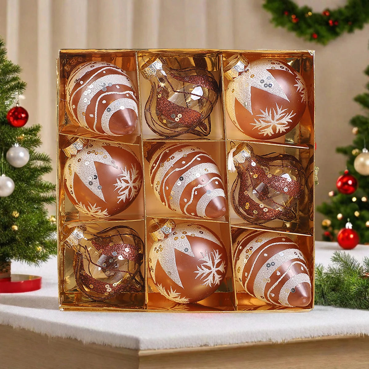 Set of 12 Glittery Snowflake Ornaments Festive Hanging Baubles for Christmas Tree Decorations and Holiday Parties