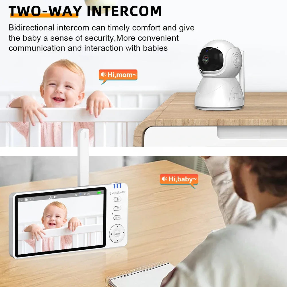 5.0'' Electronic Baby Monitor With Pan-Tilt-Zoom Camera With Stand Battery IPS Screen Wireless Babysitter Video Audio Baby Nanny