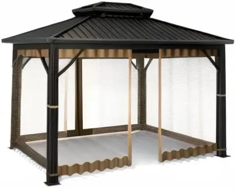 Universal Replacement Mosquito Netting 10' x 10' Outdoor Mesh Netting Screen 4-Panel Sidewall Curtain with Zipper (Khaki)