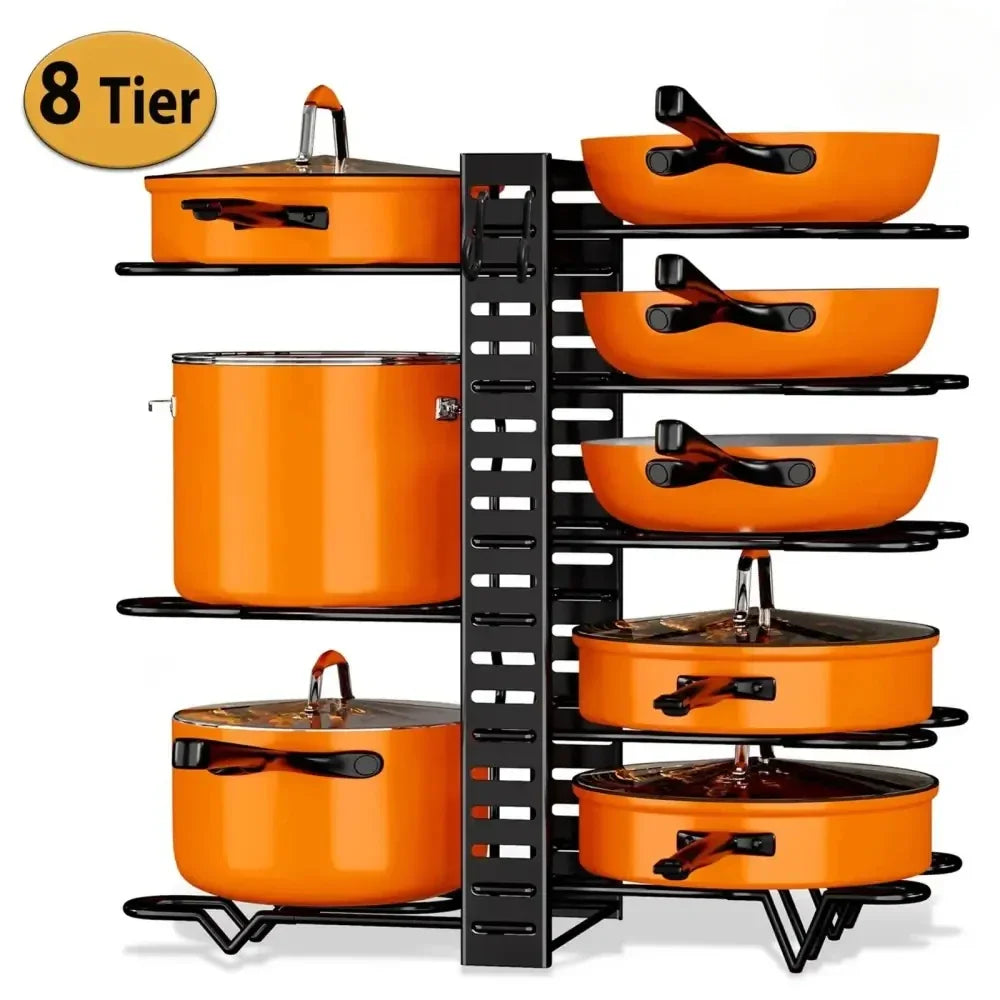 Pot Organizer Rack 8 Tiers Pots and Pans Organizer, Pot Lid Organizer for Kitchen Cabinet Cookware Organizers and Storage
