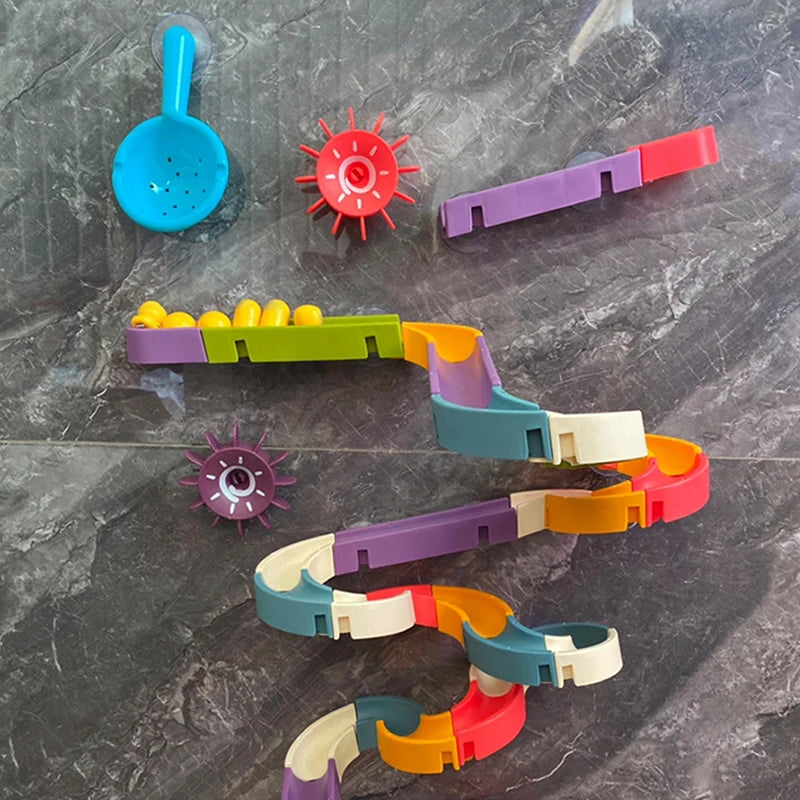 86Pcs Baby Bath Toy Diy Marble Run Suction Cups Waterwheel Set Assembling Track Bathroom Bathtub Kids Water Game Toy for Toddler