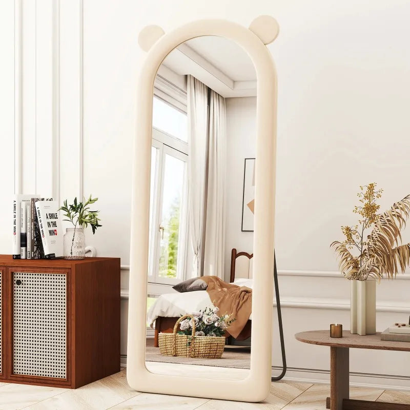 63"X24" Arched Mirror Full Length, Floor Mirror with Stand, Full Body Freely Standing Mirror for Bedroom,White