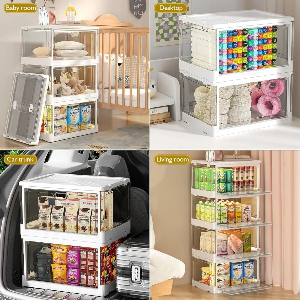 Clear Storage Bin with Lid 3 Pack Stackable & Sturdy Plastic Multifunctional Folding Storage Bins for Bedroom, Living Room, Stud