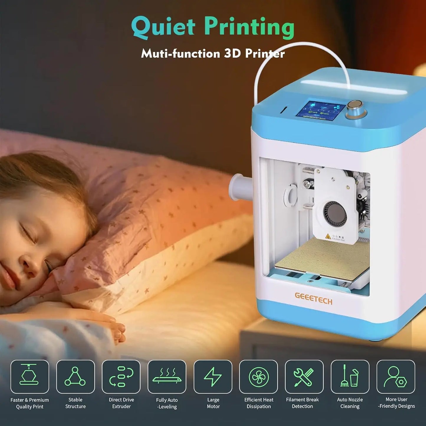 Geeetech M1 3D Printer for Kids and Beginners, Mini 3D Printers with Auto Leveling,High Speed and Fully Open Source