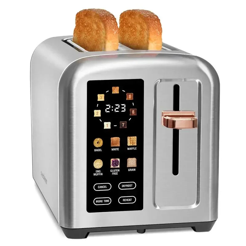 Toaster 2 Slice, Stainless Toaster LCD Display&Touch Button, 50% Faster Heating Speed, 1.4'' Wide Slots Toaster