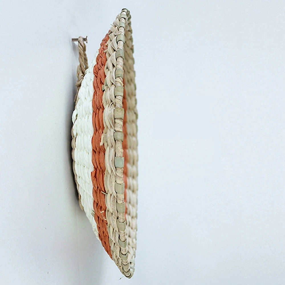 1pc Nordic Style Combination Wall Decoration Rattan Woven Grass Weaving Round Plate For Home Decoration Bedroom Background Decor